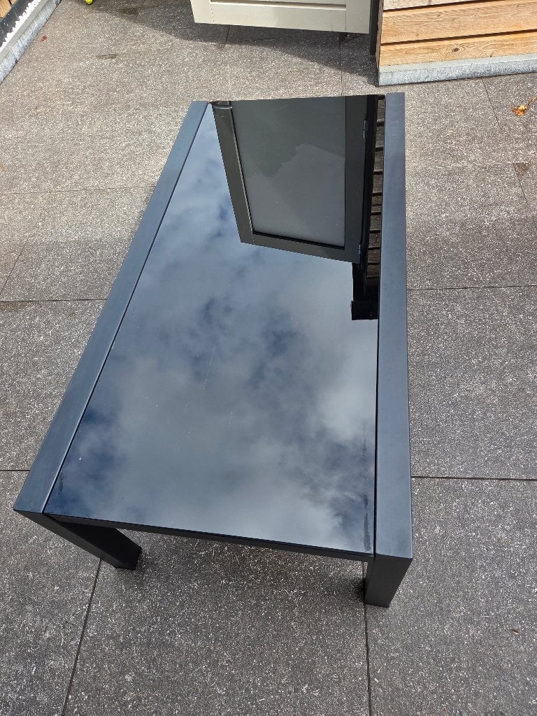 Tuintafel loungetafel tafel omkeerbaar blad. Glas zand, Ophalen of Verzenden, Gebruikt, Rechthoekig