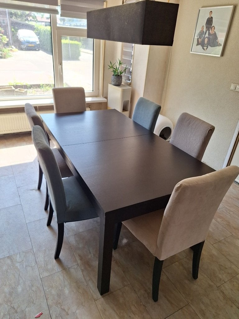 eettafel met 6 stoelen, Huis en Inrichting, Tafels | Eettafels, Ophalen, Gebruikt, 50 tot 100 cm, Vijf personen of meer