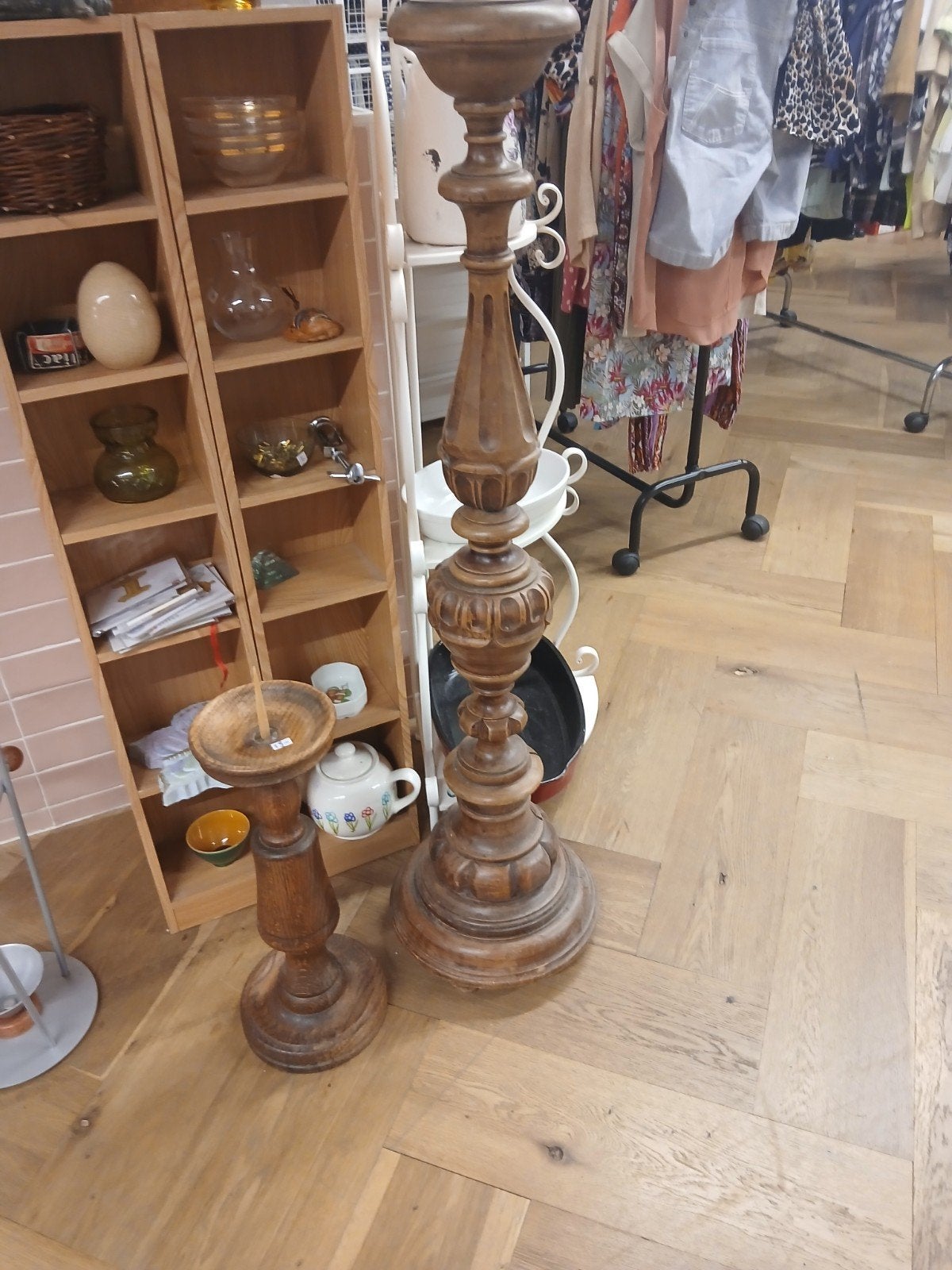 Antieke houten kandelaars - Set van 2, Antiek en Kunst, Ophalen