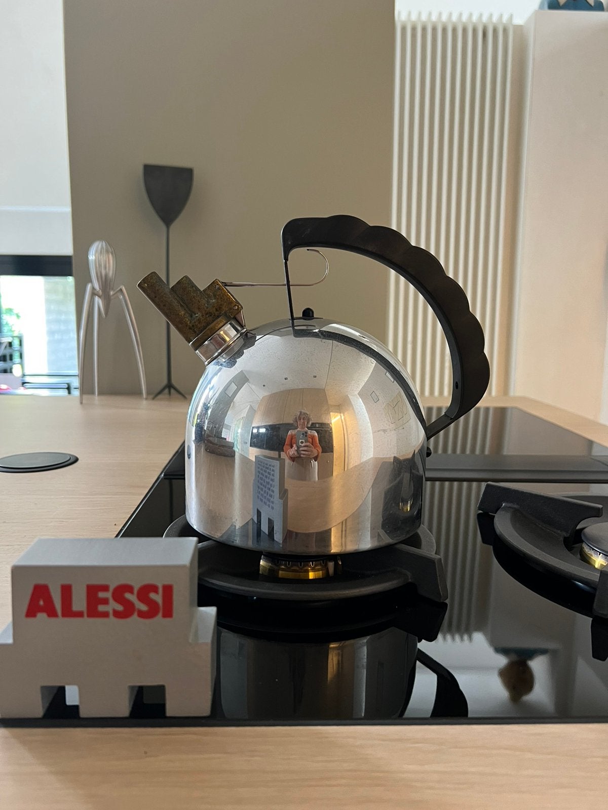 Alessi waterketel 9091 Richard Sapper rvs met dubbele fluit, Gebruikt, Overige typen, Met schenktuit, Ophalen of Verzenden