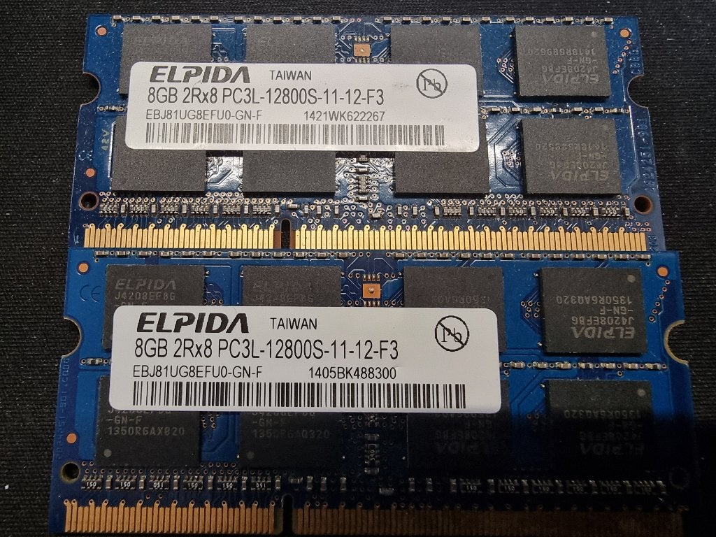 16GB (2x8GB) DDR3L 1600Mhz PC3L-12800 2Rx8 1,35 Volt Elpida, Computers en Software, DDR3, Ophalen of Verzenden, Zo goed als nieuw