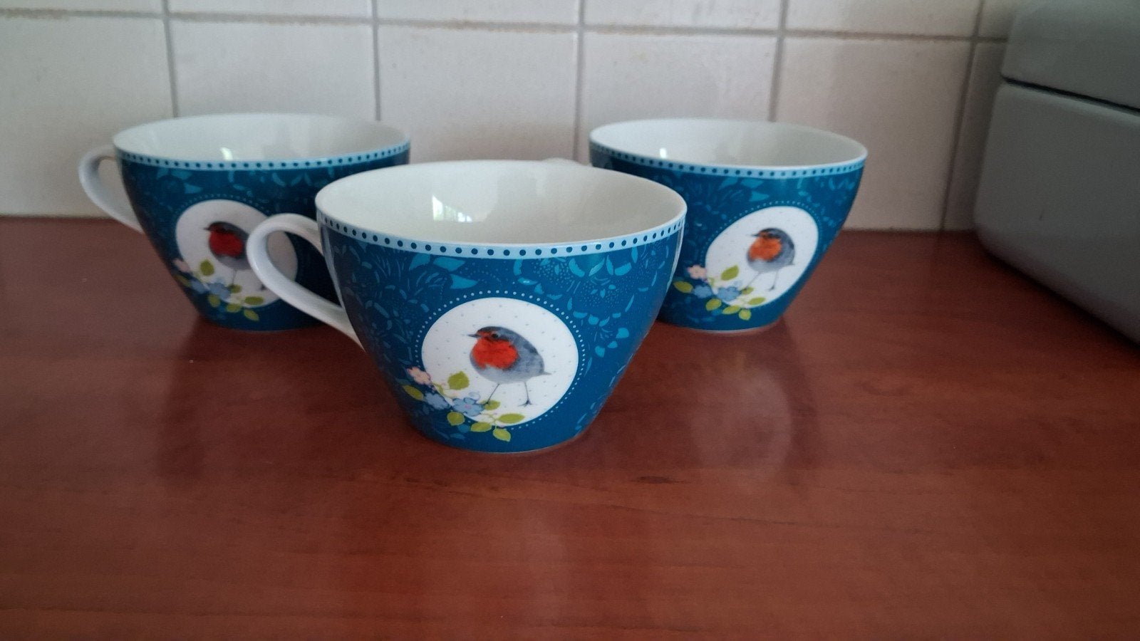 Set van 3 Albert Heijn soepkommen met vogelprint, Keramiek, Ophalen of Verzenden, Zo goed als nieuw, Kom(men)