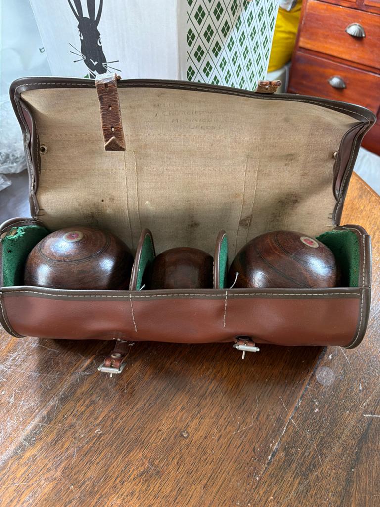 Vintage Lawn Bowls Set in Leren Draagtas, Ophalen of Verzenden