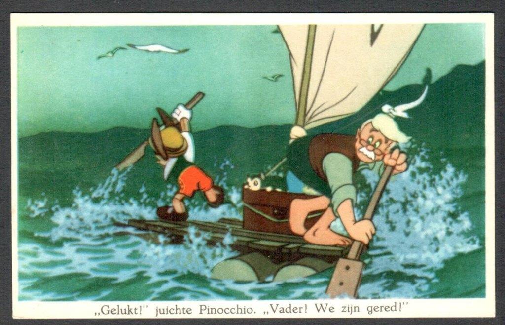 Oude Ansicht - Disney Pinokkio - Gelukt ! 1949., Ophalen of Verzenden, Overige figuren, Zo goed als nieuw, Overige typen