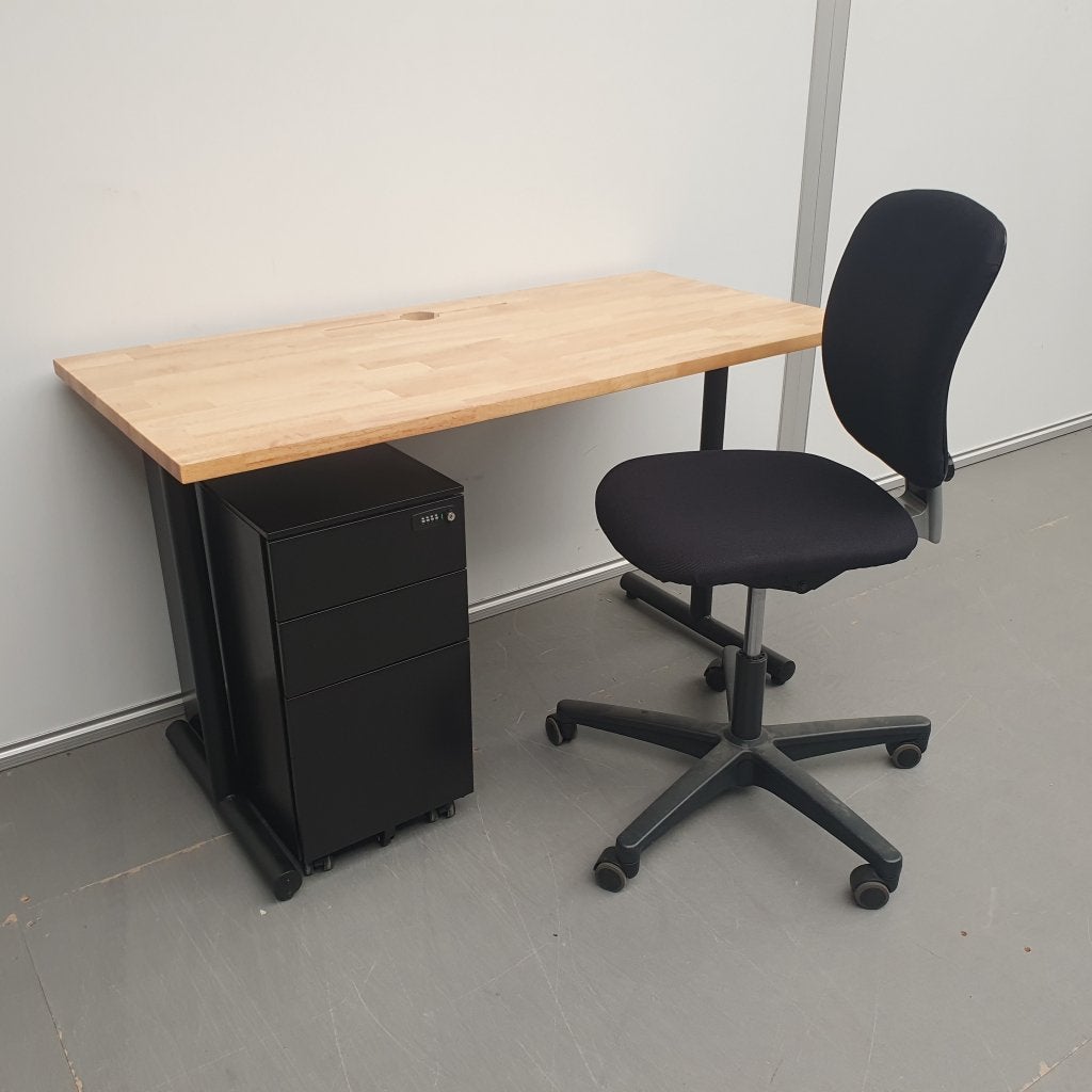Klein bureau met massief houten blad 25 mm incl ladeblok en, Niet ingevuld, Gebruikt, Niet ingevuld, Niet ingevuld