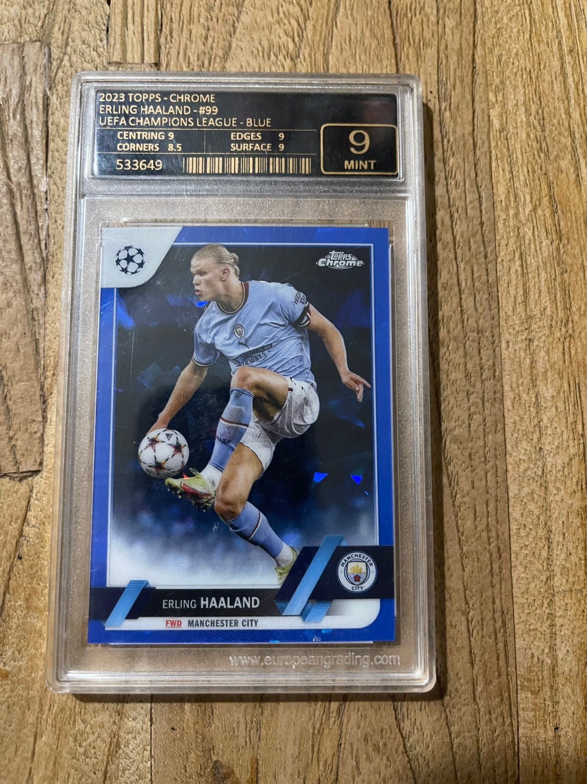 Erling Haaland European Grading 9 mint Topps Sapphire, Ophalen of Verzenden, Zo goed als nieuw, Plaatje