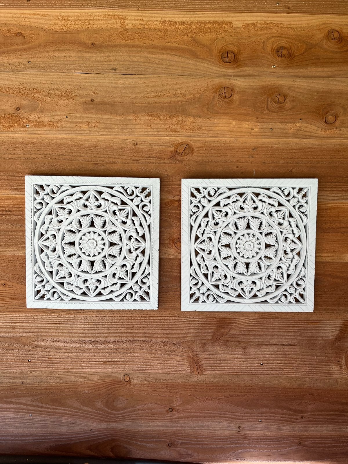Set van 2 houten wandpanelen, wit, Huis en Inrichting, Woonaccessoires | Wanddecoraties, Gebruikt, 40 cm, Verzenden, Boho