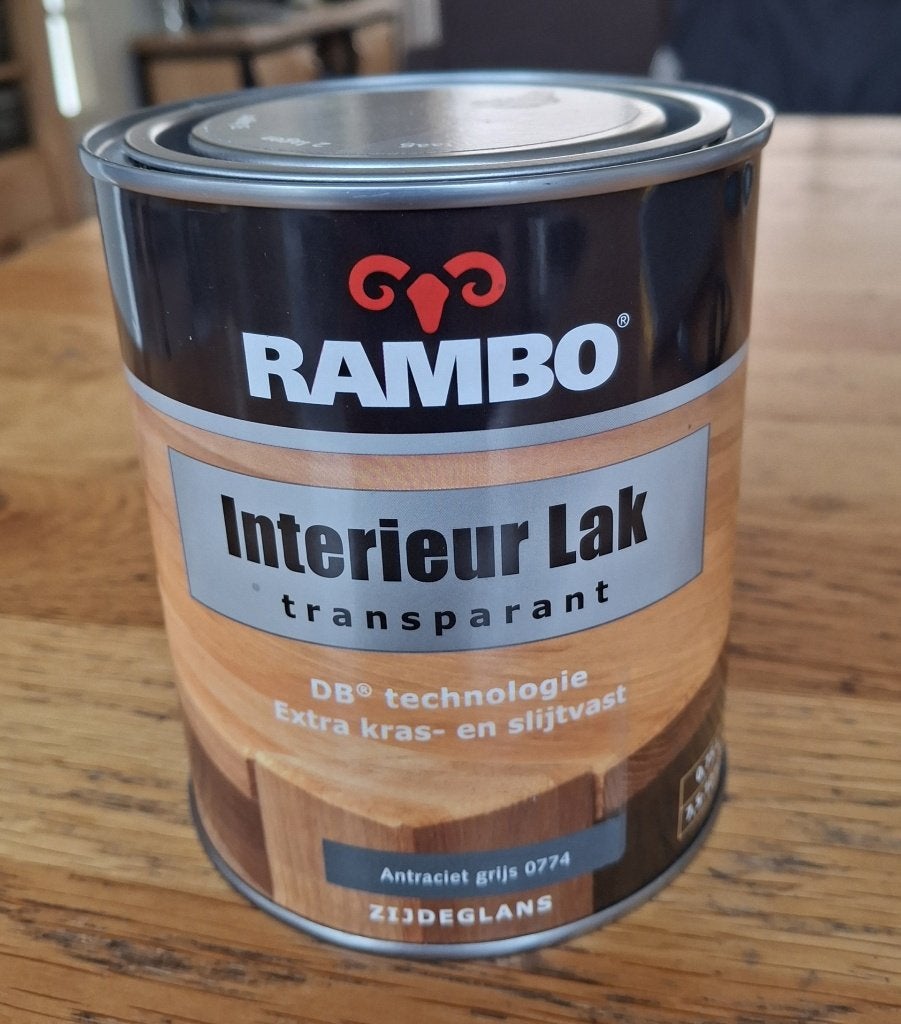 Rambo interieurlak transparant zijdeglans antraciet grijs, Ophalen, Nieuw, Grijs, Lak