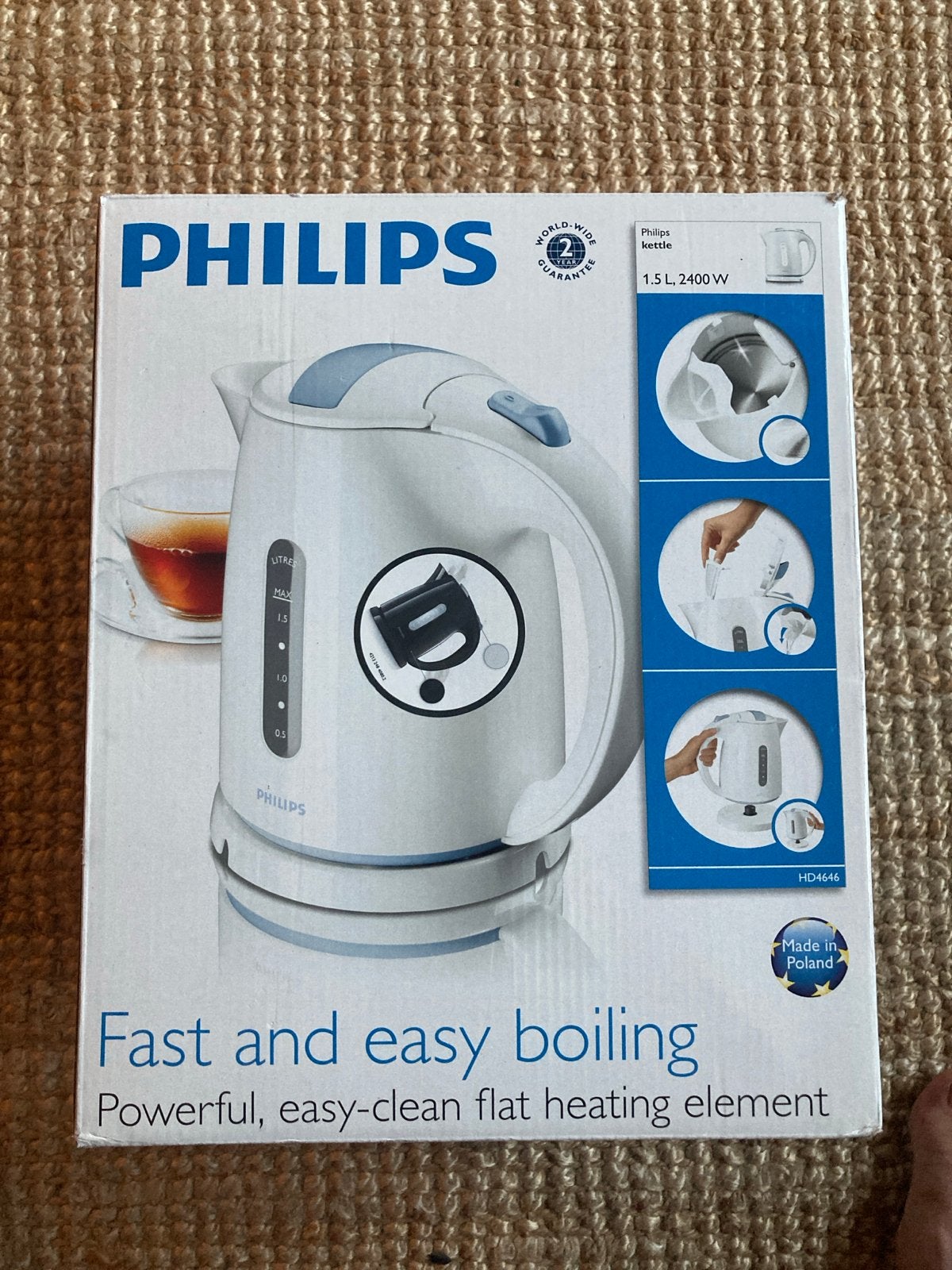 Philips Waterkoker - 1.5L, 2400W nieuwstaat, 1 tot 2 liter, Ophalen, Zo goed als nieuw