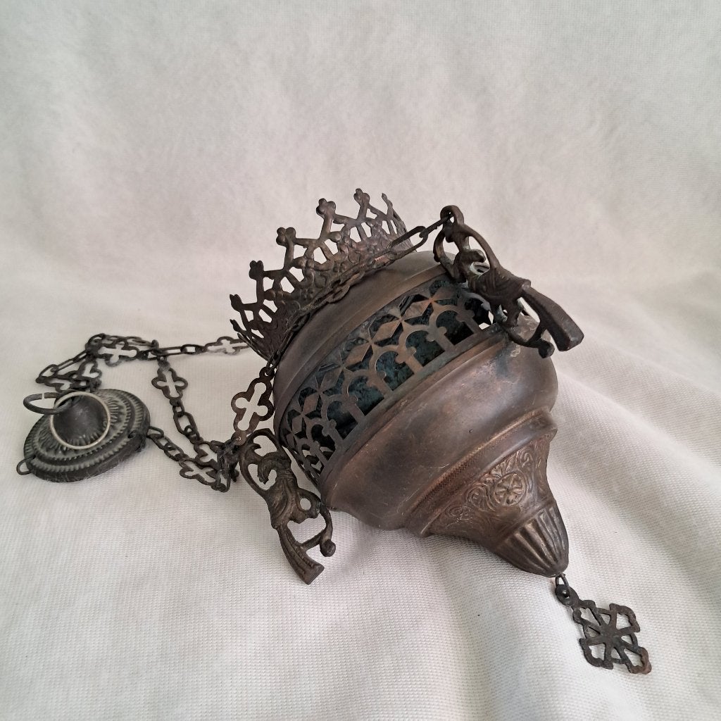 Antieke messing godslamp / hanglamp (ca. 1900) 15 cm 1108, Antiek en Kunst, Antiek | Religie, Ophalen of Verzenden