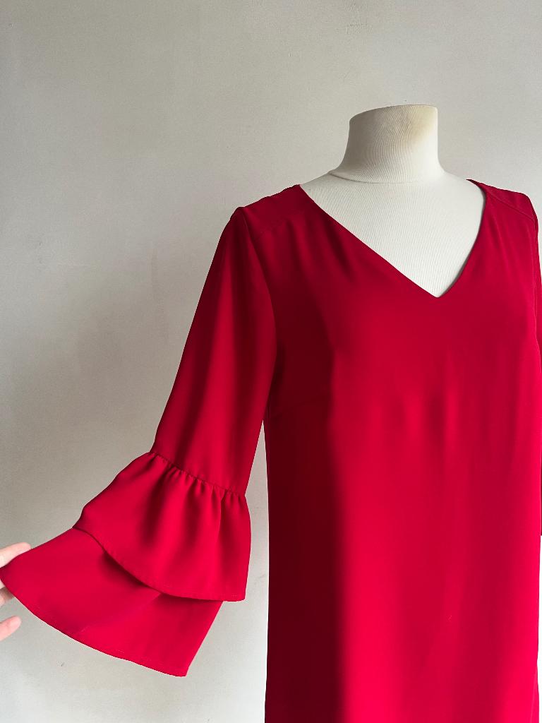 ladress jurk maat m rood, Maat 38/40 (M), Verzenden, Zo goed als nieuw, Knielengte
