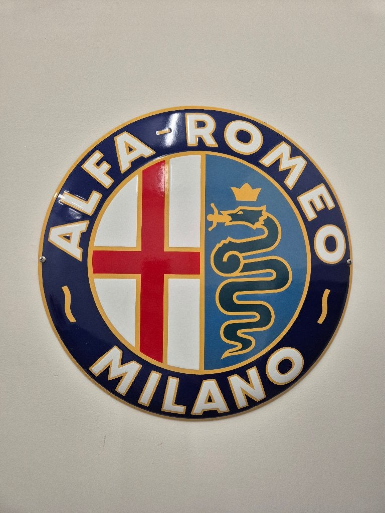 Metalen emaille bord van Alfa Romeo Milano, Verzamelen, Ophalen of Verzenden, Zo goed als nieuw, Reclamebord