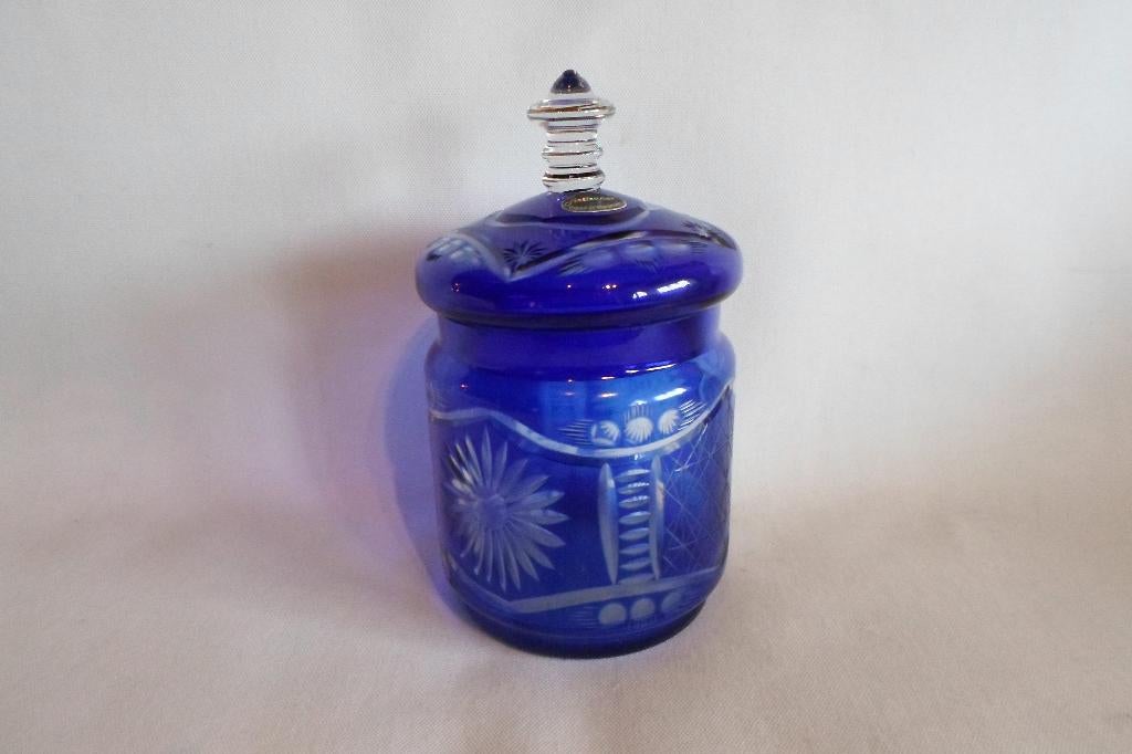 Cobalt Kristal Deksel Pot Kristal, Antiek en Kunst, Antiek | Glas en Kristal, Ophalen of Verzenden