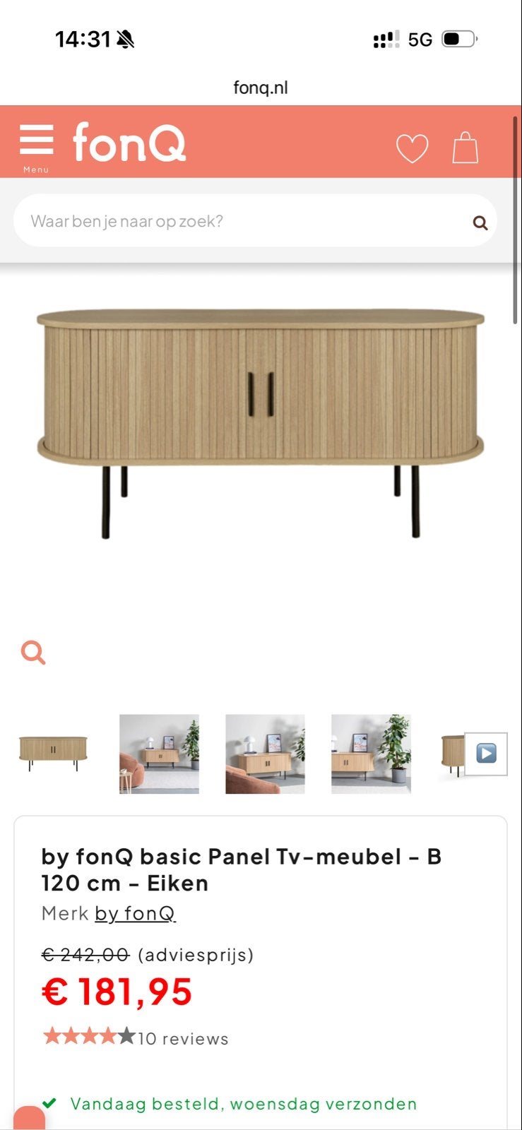 by fonQ basic Panel TV-meubel - B 120 cm - Eiken, Huis en Inrichting, Ophalen, 100 tot 150 cm, Zo goed als nieuw, Minder dan 100 cm