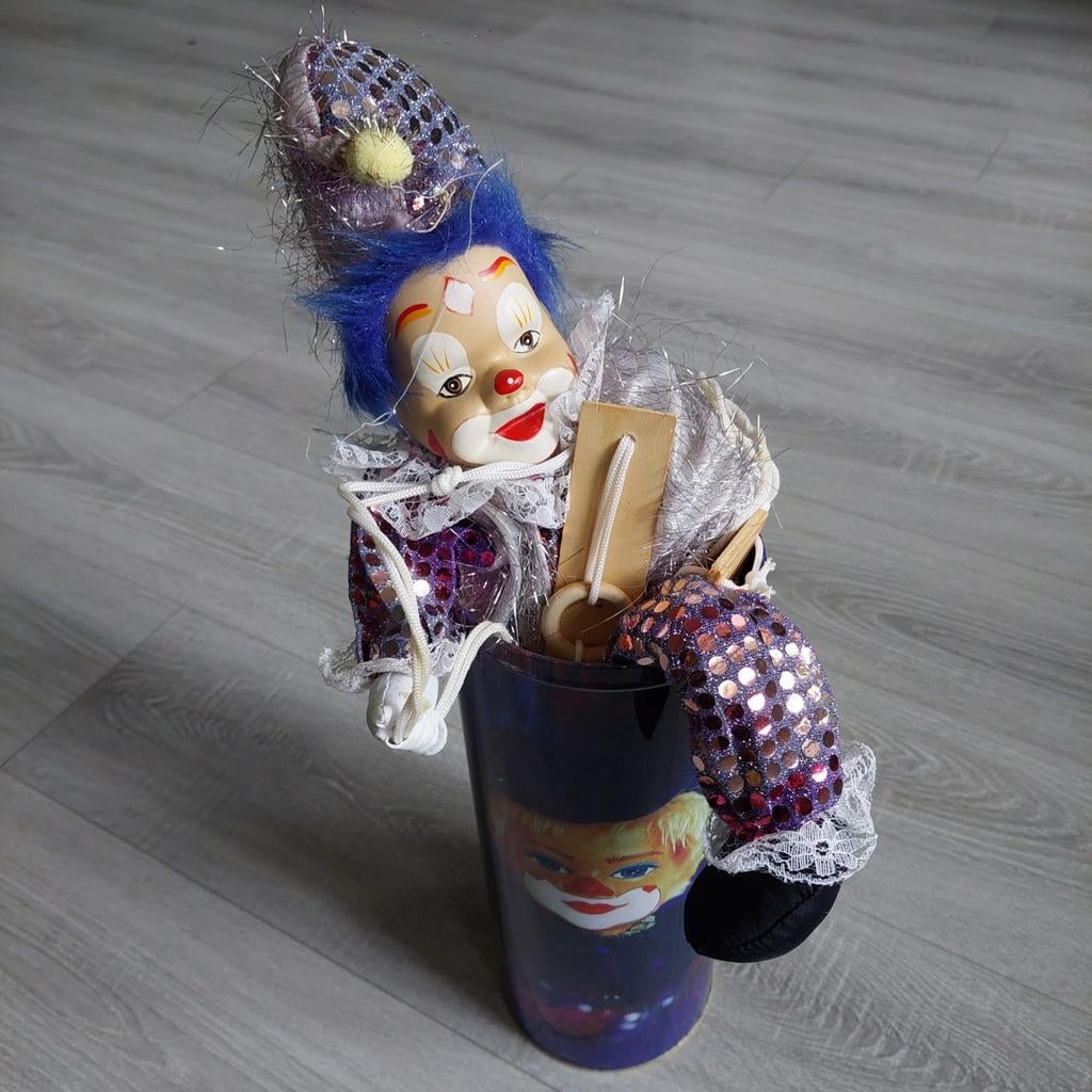 Marionet clown in blik, Ophalen of Verzenden, Overige