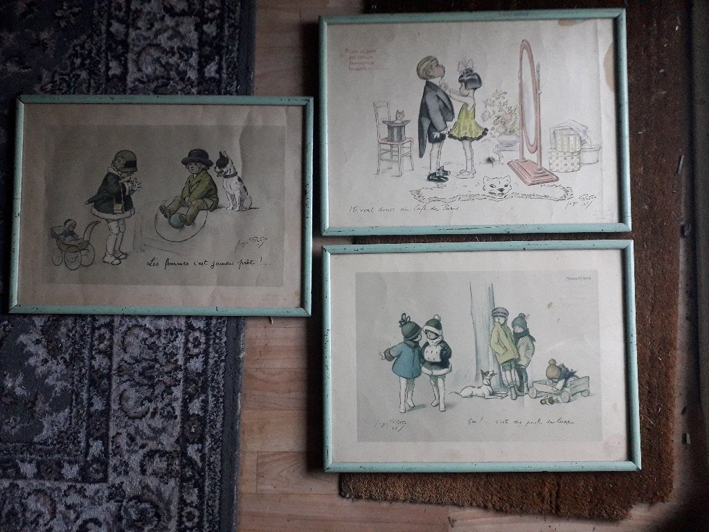 Georges Redon 3 gravures kinderen, Antiek en Kunst, Handgekleurd, 46 cm, Portret, Ophalen of Verzenden
