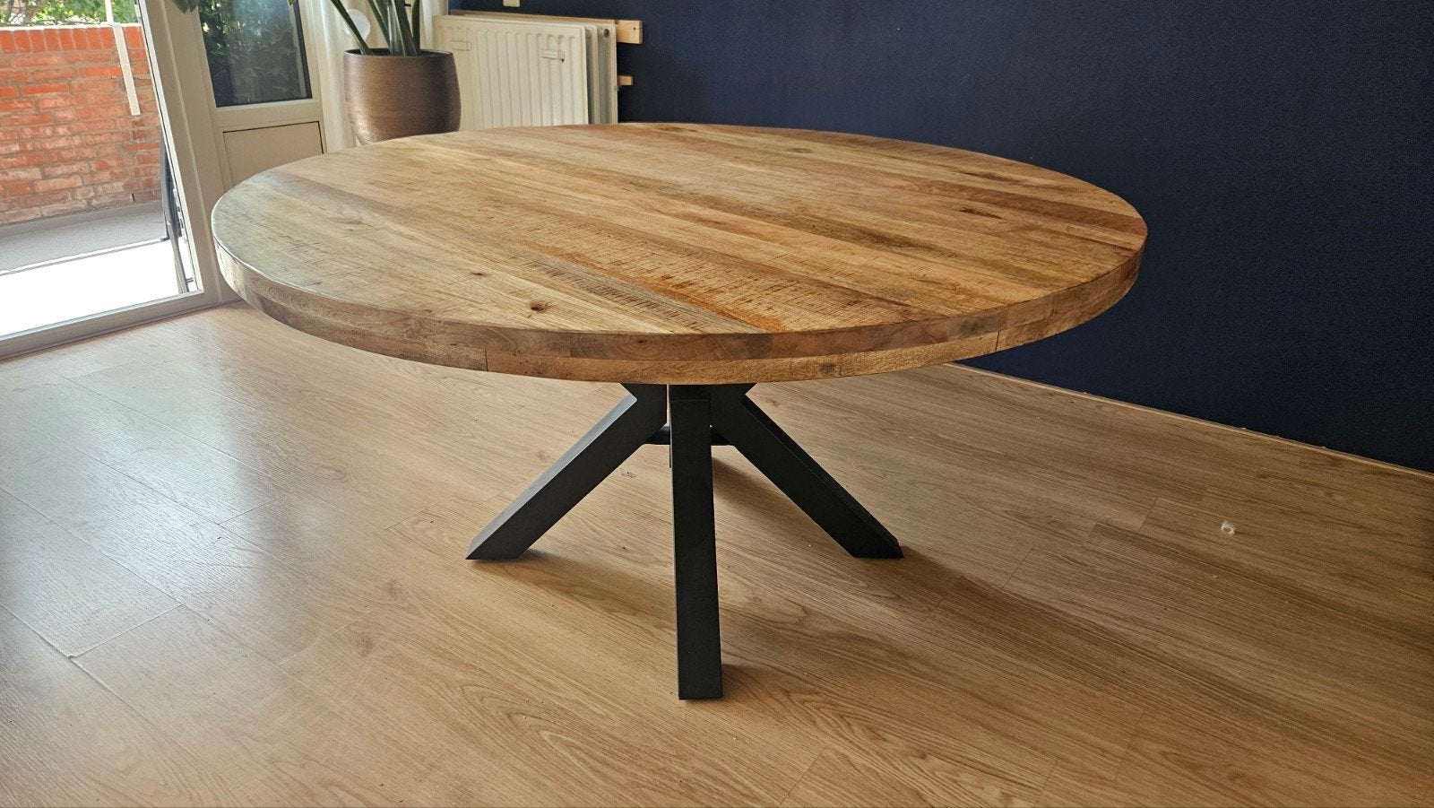 ronde mangohouten eettafel, Ophalen, Rond, 100 tot 150 cm, 100 tot 150 cm