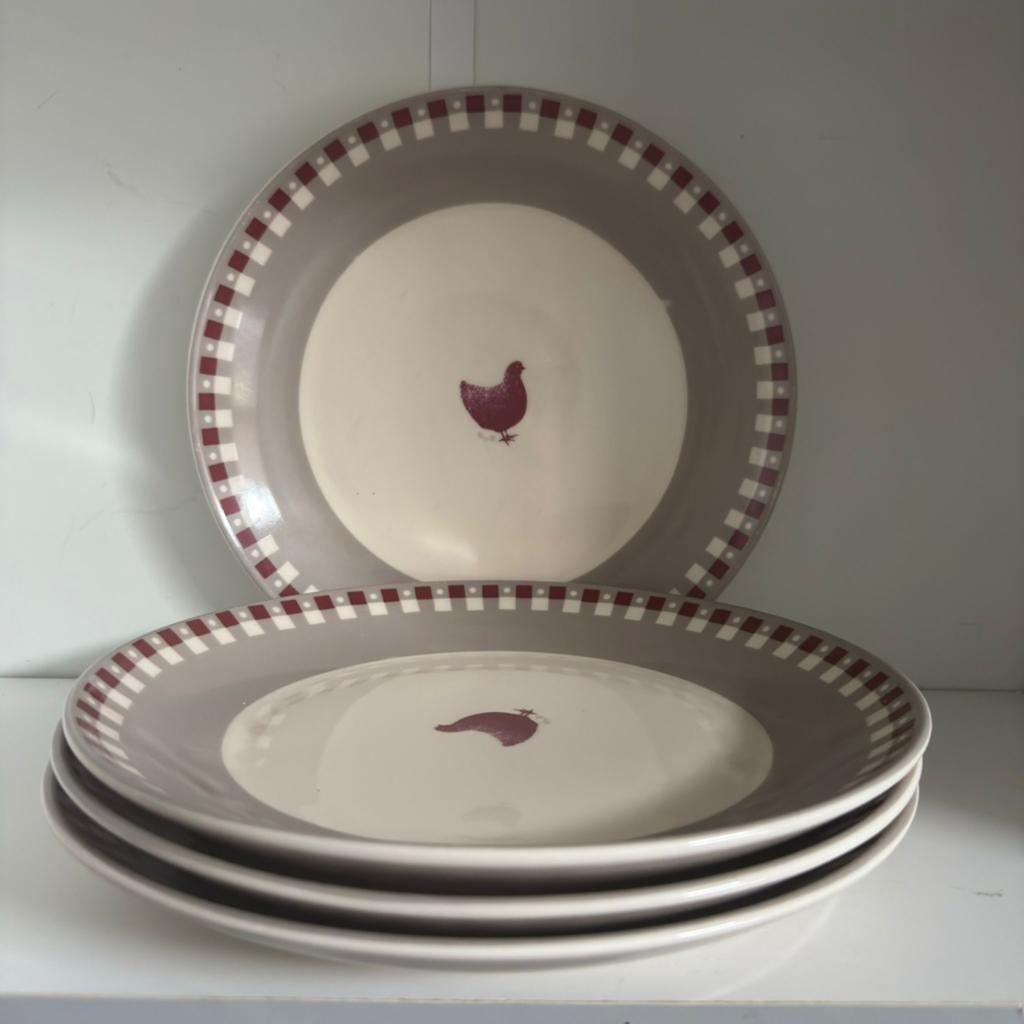 4 kippen diner borden, Antiek en Kunst, Ophalen of Verzenden