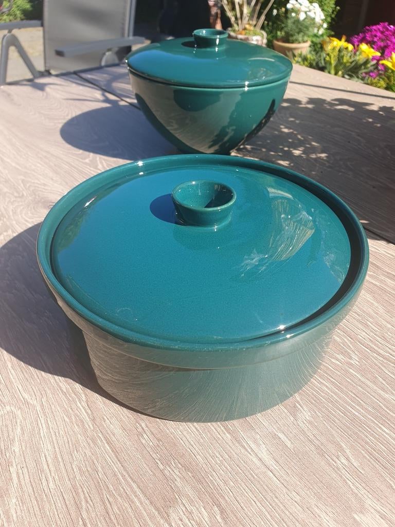 Vintage Arabia Finland Teema Kilta dekschalen donker groen, Ophalen of Verzenden