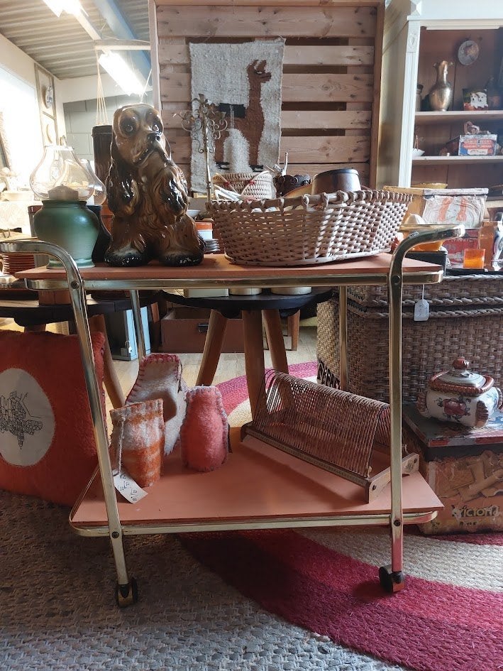 Vintage Serveerwagen / Trolley met Messing Frame, Ophalen of Verzenden, Huis en Inrichting