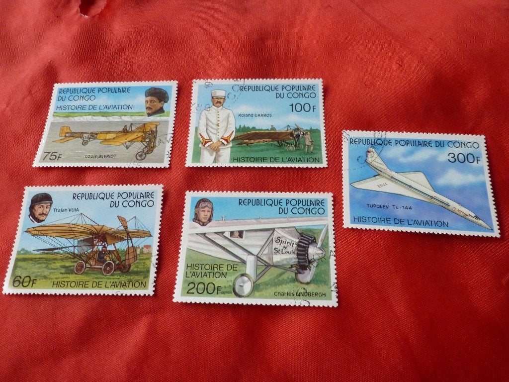Postzegels - complete serie  thema 5x vliegtuigen Congo ges, Ophalen of Verzenden, Gestempeld, Vliegtuigen