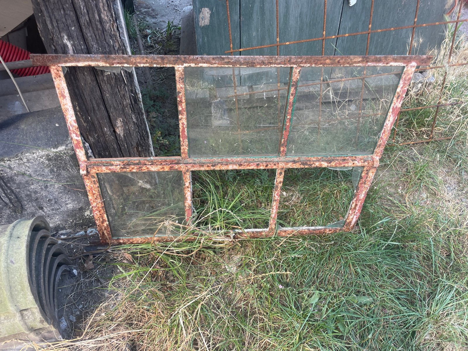 Oud ijzeren raamkozijn met glas, Ophalen, Gevelraam of Ruit, Gebruikt, Minder dan 80 cm