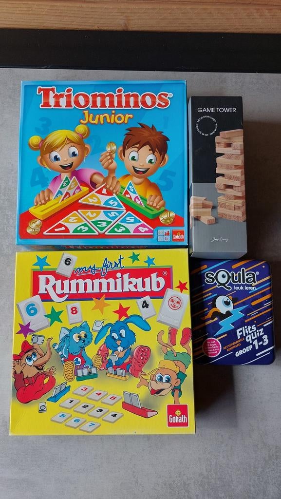 Spellen met oa Rummikub junior, Triominos junior, Ophalen of Verzenden, Gebruikt