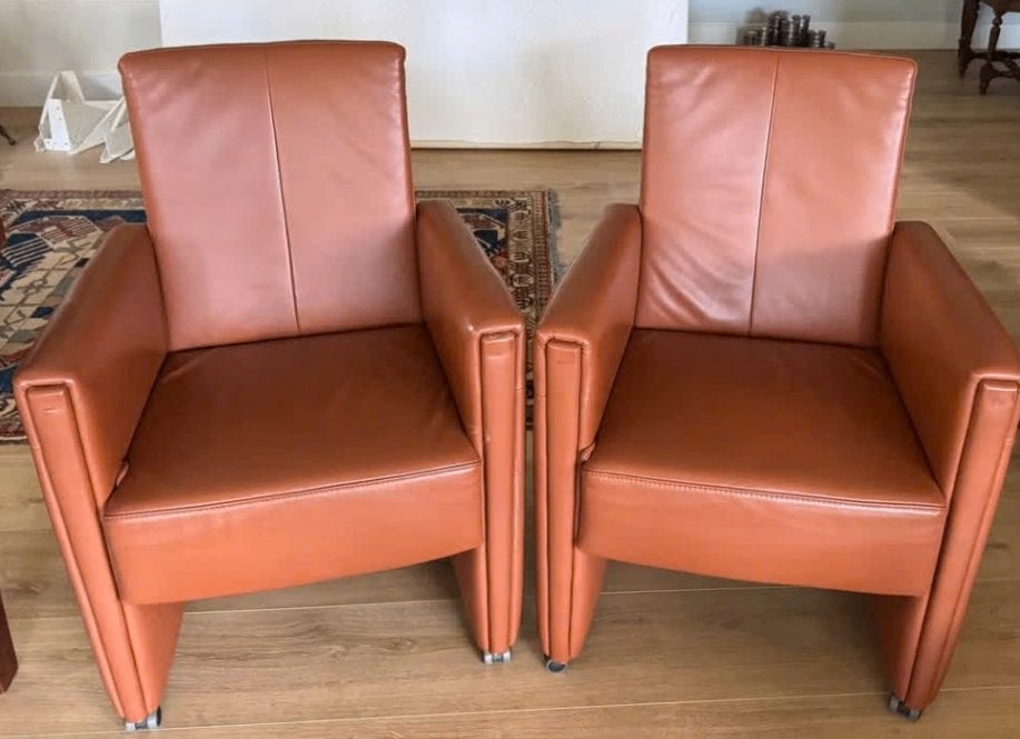 Twee echt lederen fauteuils – tijdloos design, Ophalen, Zo goed als nieuw, Tijdloos, 50 tot 75 cm