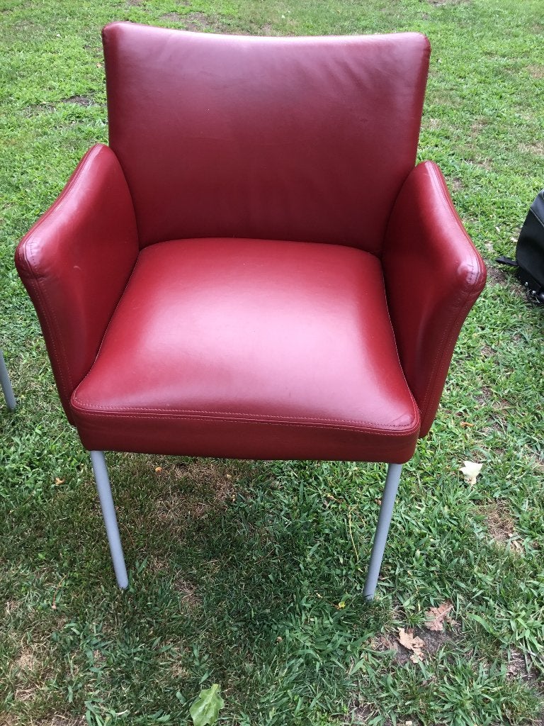 Leren bordeaux rode eetkamerstoelen, Huis en Inrichting, Stoelen, Ophalen, Gebruikt, Overige kleuren, Leer