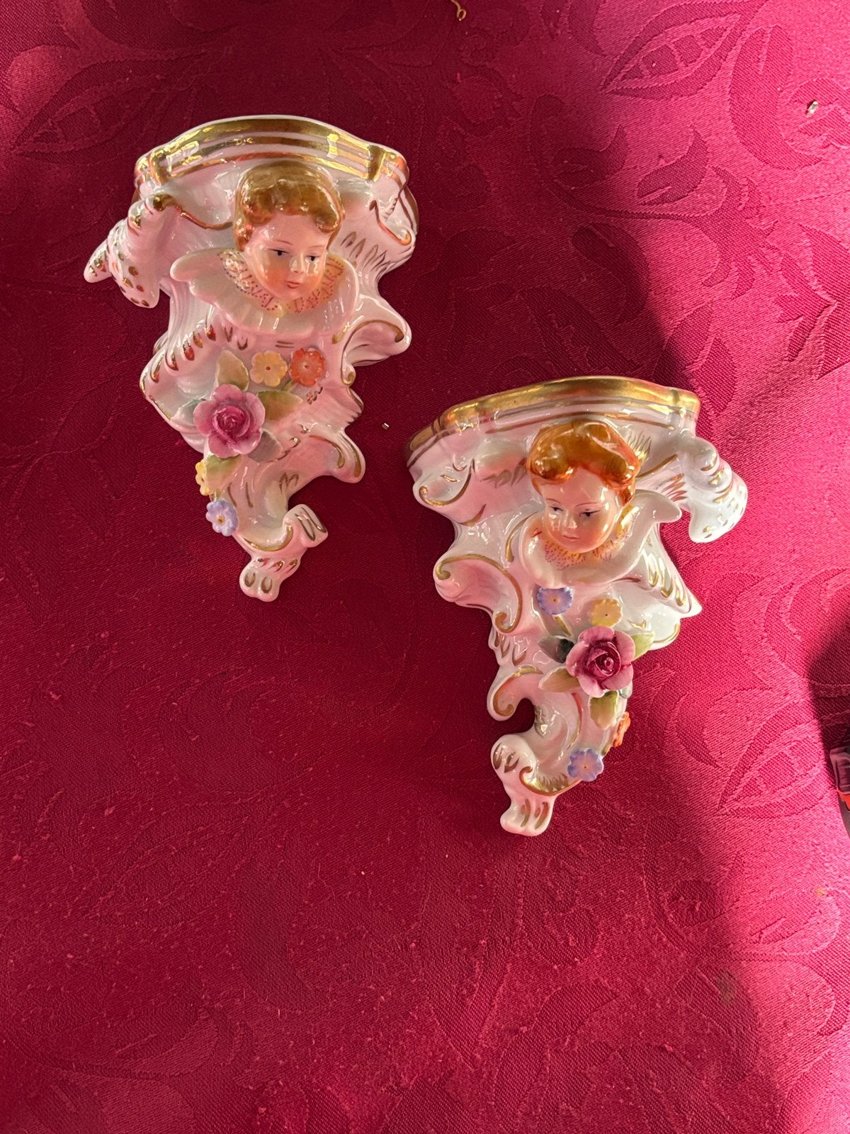 Set van 2 Porseleinen Engelen  14 cm Wanddecoratie, Antiek en Kunst, Antiek | Porselein, Ophalen of Verzenden