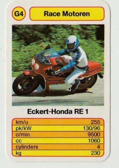 Kw1154 motorkaartje g4 eckert-honda re1 race motor, Ophalen of Verzenden, Zo goed als nieuw, Auto's
