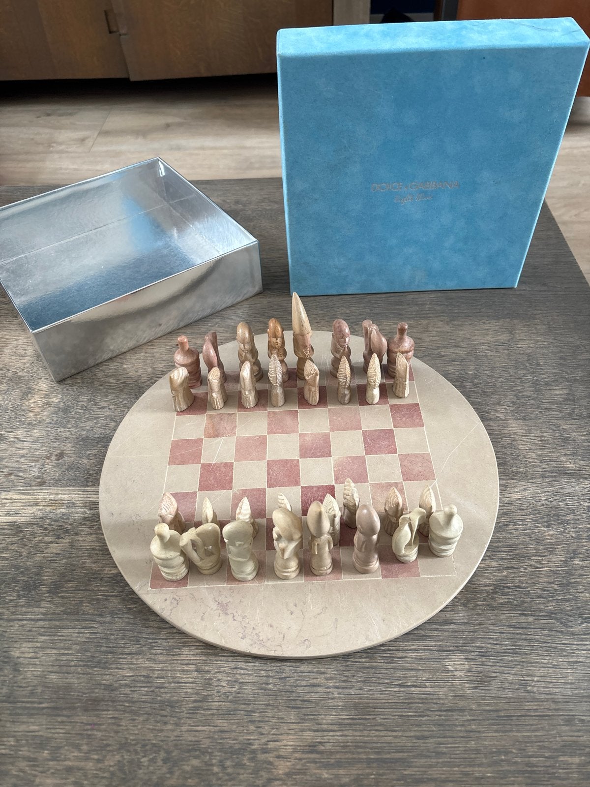 schaakspel van steen - Diameter 30cm, Een of twee spelers, Ophalen, Gebruikt