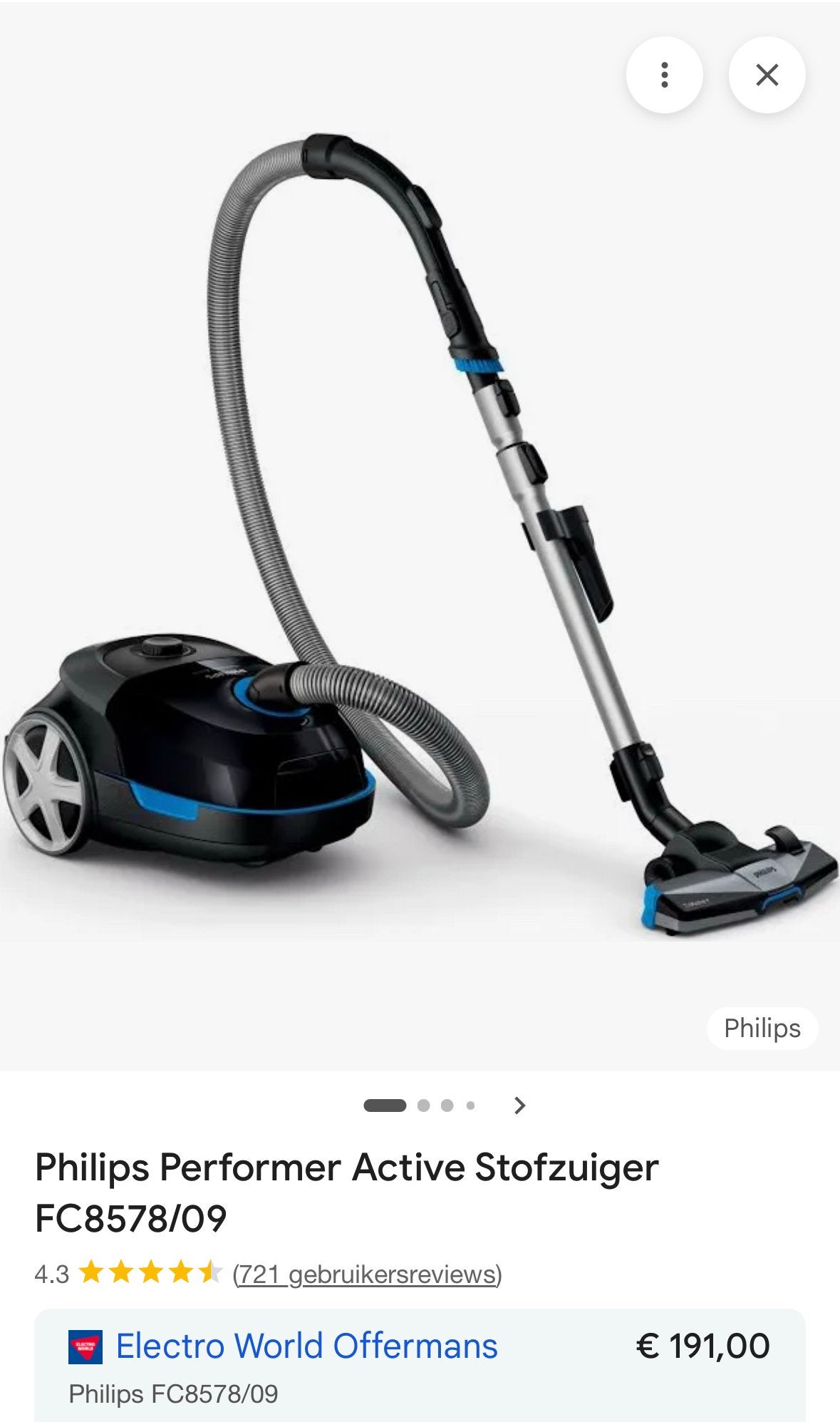 Philips Performer Active Stofzuiger FC8578/09, Stofzak, Philips, Ophalen of Verzenden, Zo goed als nieuw