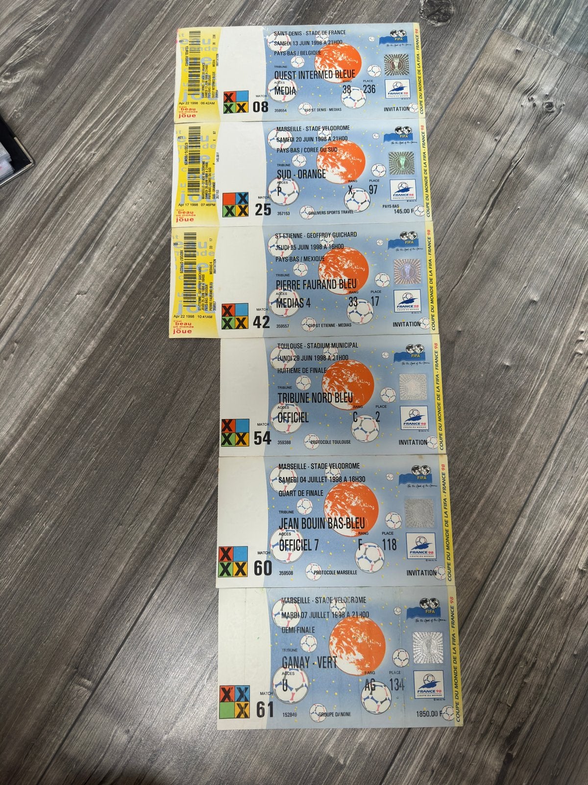 WK98 6 tickets van het Nederlands Elftal, Ophalen of Verzenden, Overige binnenlandse clubs