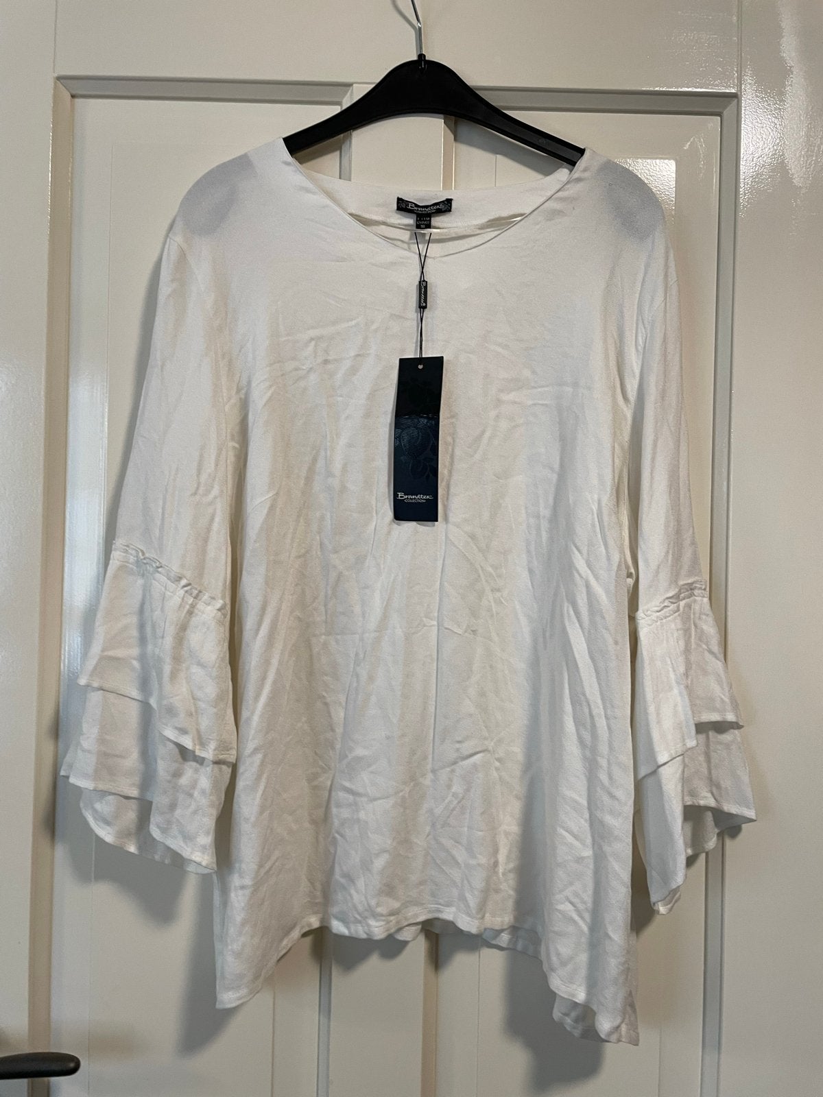 Brandtex Witte Blouse met Ruches Mouwen - Maat 50, Ophalen of Verzenden, Nieuw, Wit