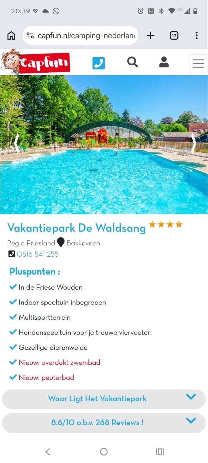 Last minute 21-8 tm 4-9 bij Capfun Bakkeveen. Chalet.
