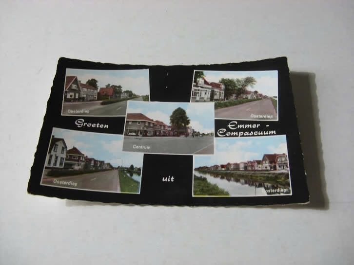 Groeten uit Emmer-Compascuum 5 luik, Verzamelen, Ansichtkaarten | Nederland, Ophalen of Verzenden, 1940 tot 1960, Gelopen, Overijssel