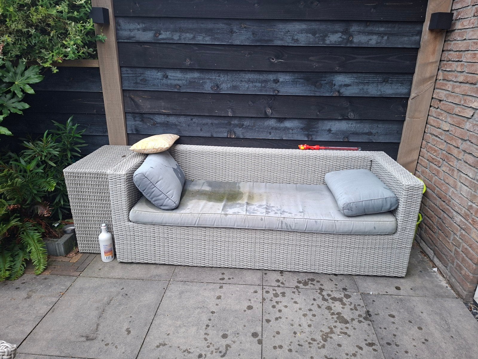 bankje met voetenbank, Tuin en Terras, Ophalen, Gebruikt, Hout
