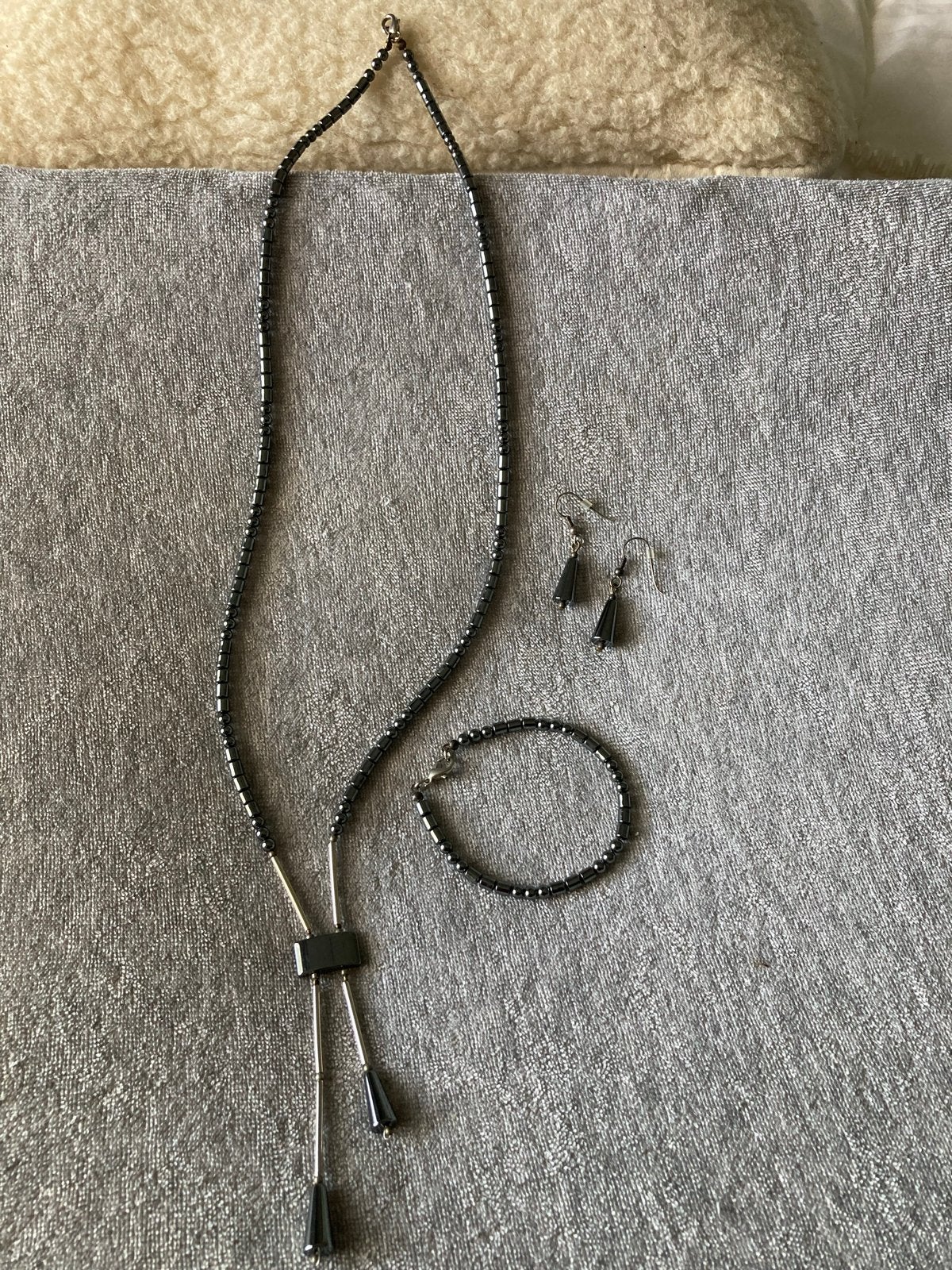 Stijlvolle Hematiet Sieradenset: Ketting, Armband, Oorbellen, Sieraden, Tassen en Uiterlijk, Kettingen, Ophalen of Verzenden, Zo goed als nieuw