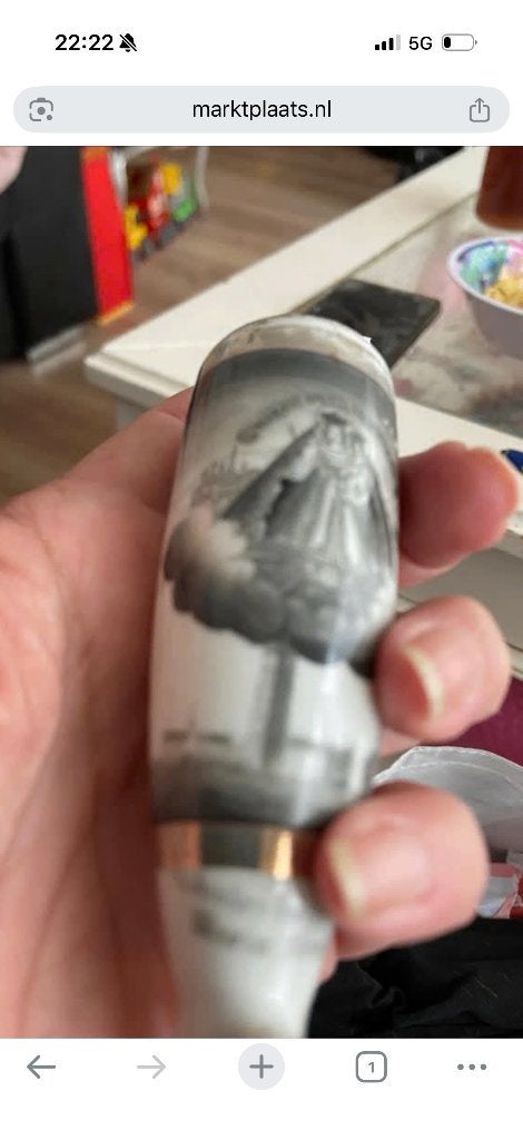 Antieke pijpenkop met maria kevelaar  afbeelding, Verzamelen, Ophalen of Verzenden, Gebruikt, (Water)pijp