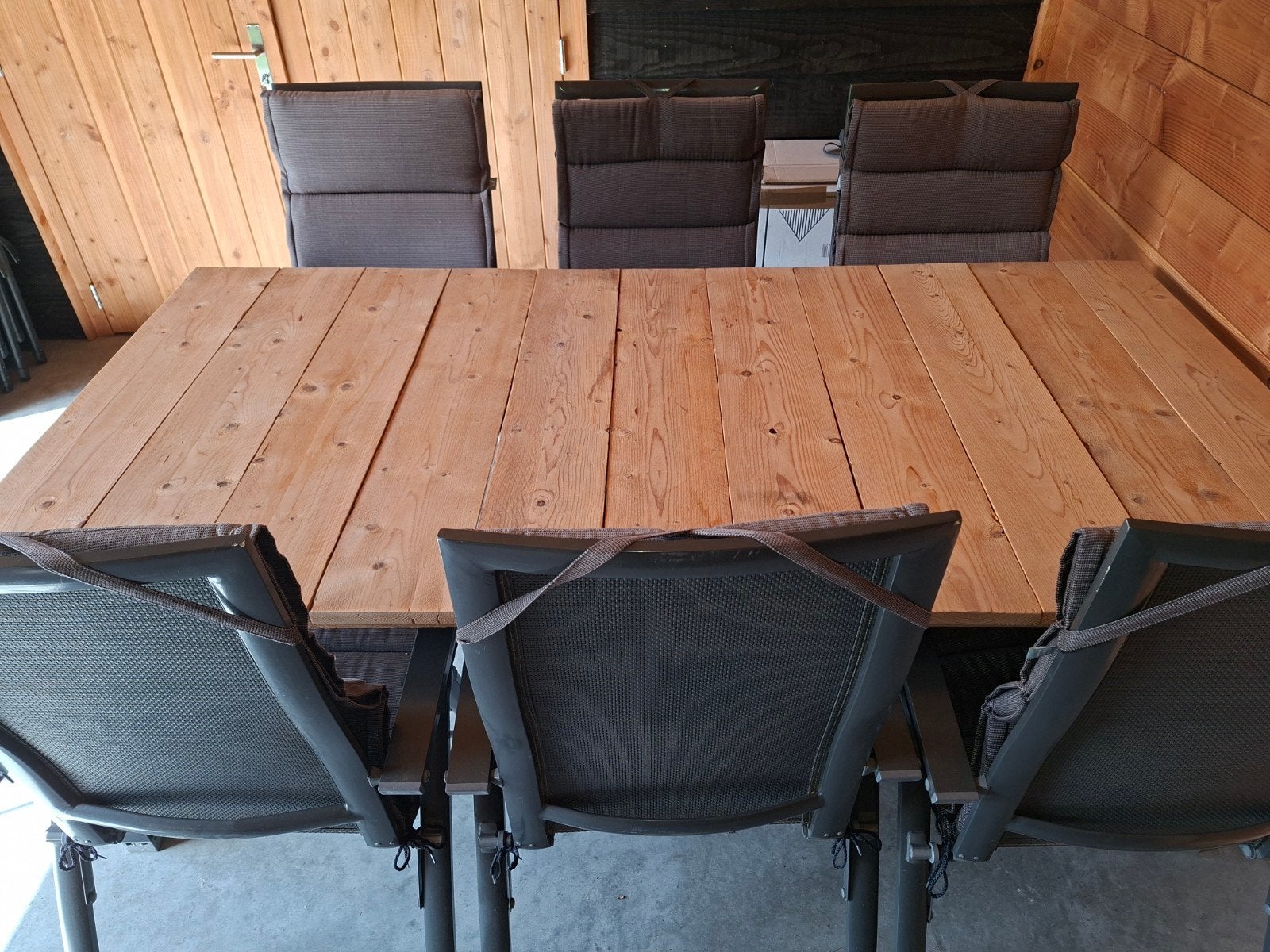Houten tuintafel met 6 stoelen, Ophalen, Gebruikt, Rechthoekig, Hout