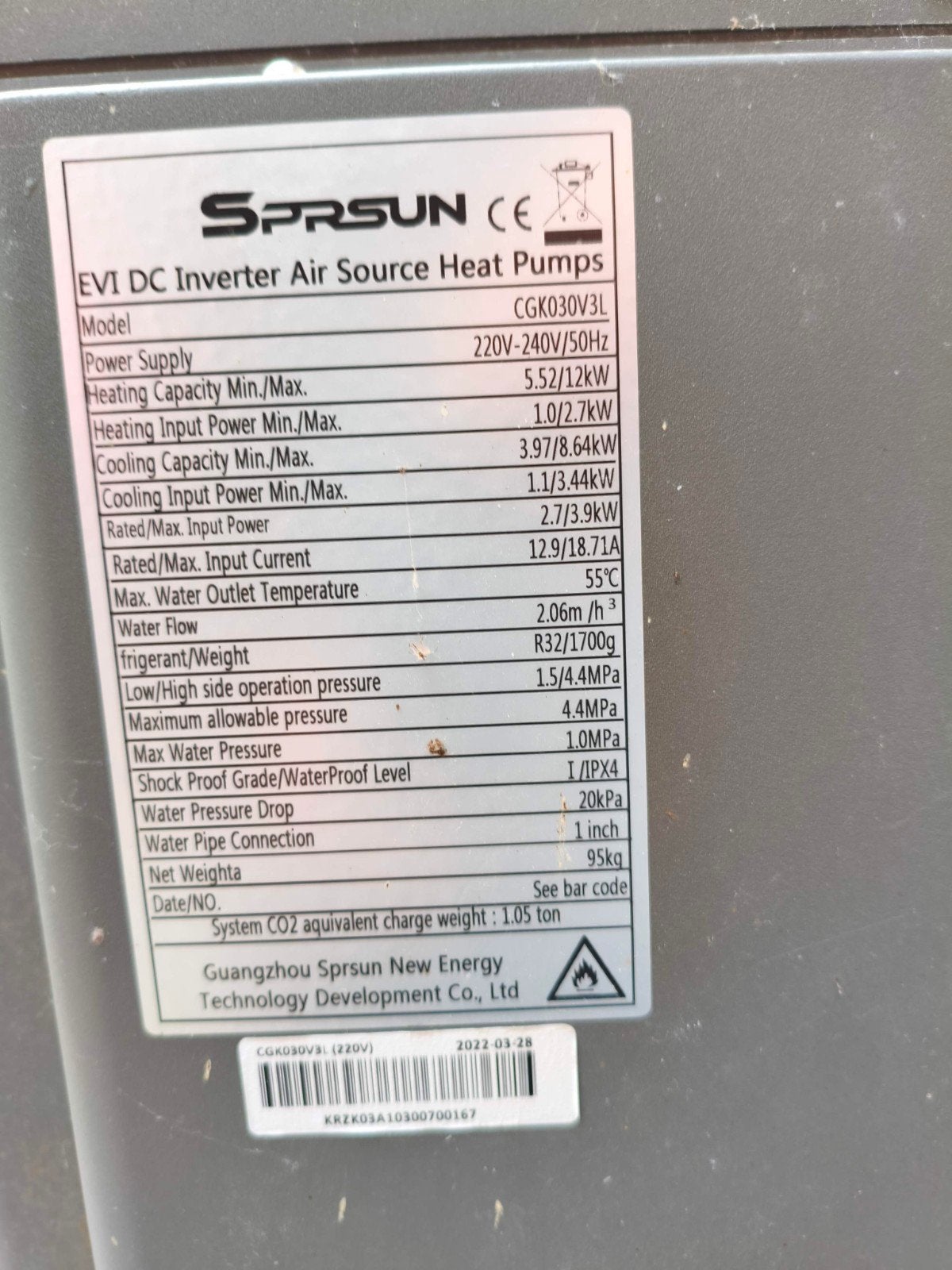 warmtepomp sprsun, Doe-het-zelf en Verbouw, Verwarming en Radiatoren, Ophalen, Zo goed als nieuw, Overige typen, 30 tot 80 cm