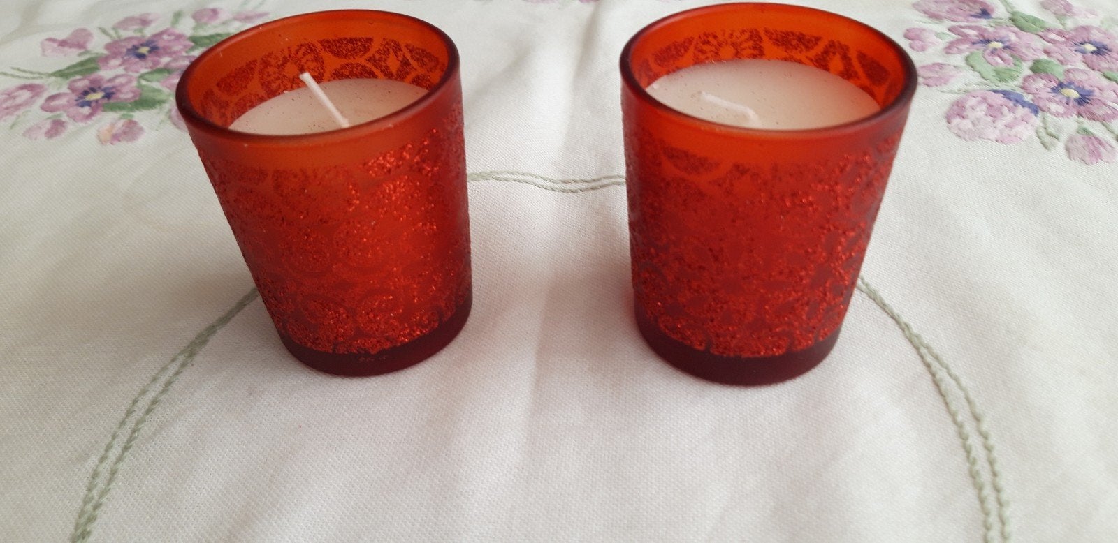 2 st.theelichten rood bling bling glas, Ophalen of Verzenden, Nieuw, Glas