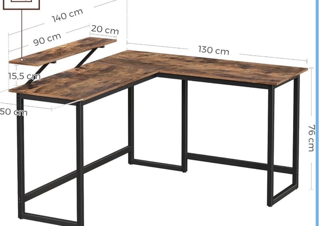 VASAGLE - Bureau - L-vormig Computerbureau - Hoekbureau, Ophalen, Opzetstuk, Metaal, Hoekbureau