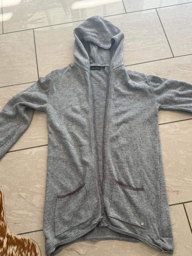 Marc O’Polo Grijze cardigan met capuchon en borduursel, Kleding | Dames, Ophalen of Verzenden, Zo goed als nieuw, Grijs