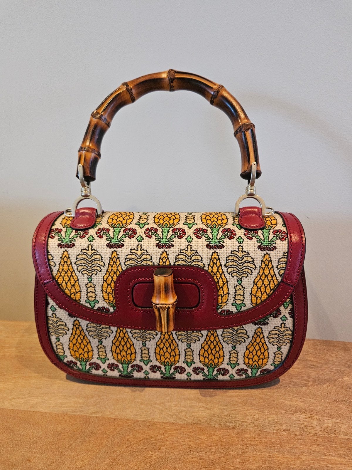 Gucci Bamboo 1947 Top Handle Tas - Canvas & Leer, Ophalen, Zo goed als nieuw, Rood, Handtas