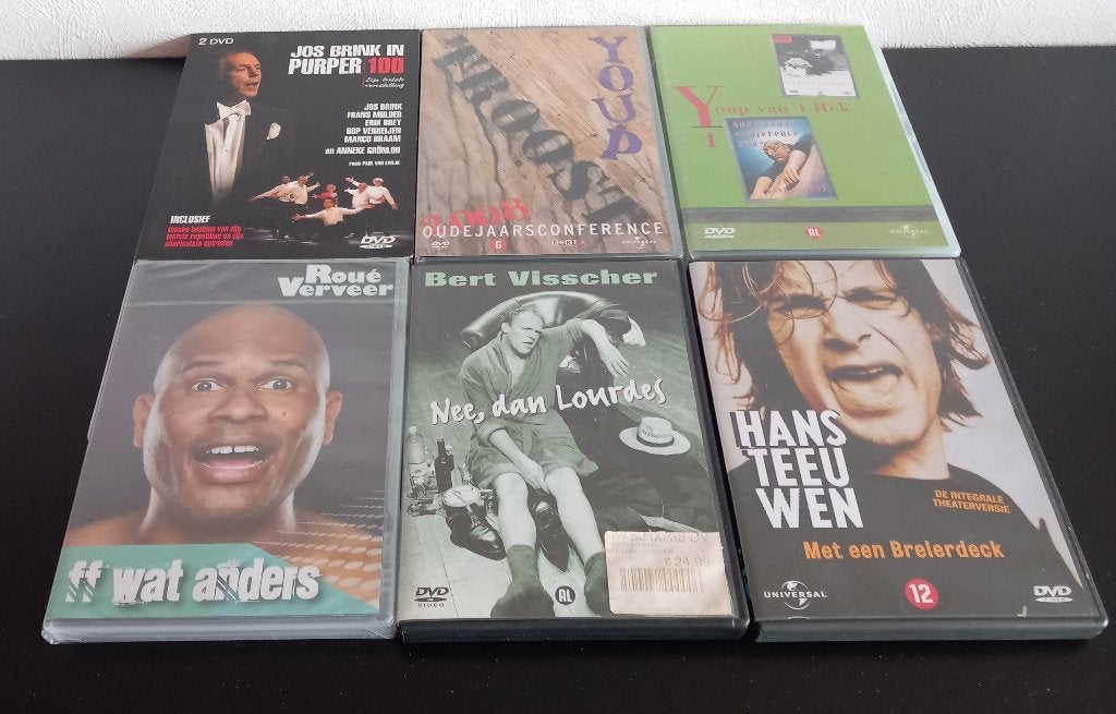 6x Nederlands cabaret (oa Teeuwen, Visscher, Youp, Roué), Stand-up of Theatershow, Bonusmateriaal, Alle leeftijden, Zo goed als nieuw