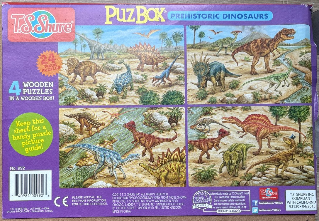 Houten Dinosaurus Puzzel Box - 4 Puzzels (24 stukjes), Kinderen en Baby's, Speelgoed | Kinderpuzzels, 2 tot 4 jaar, 10 tot 50 stukjes