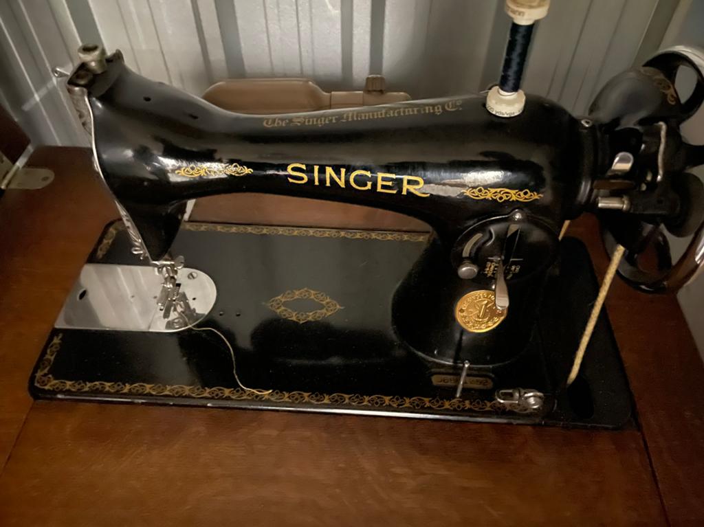 Antieke Singer naaimachine met houten trapplank, Ophalen of Verzenden