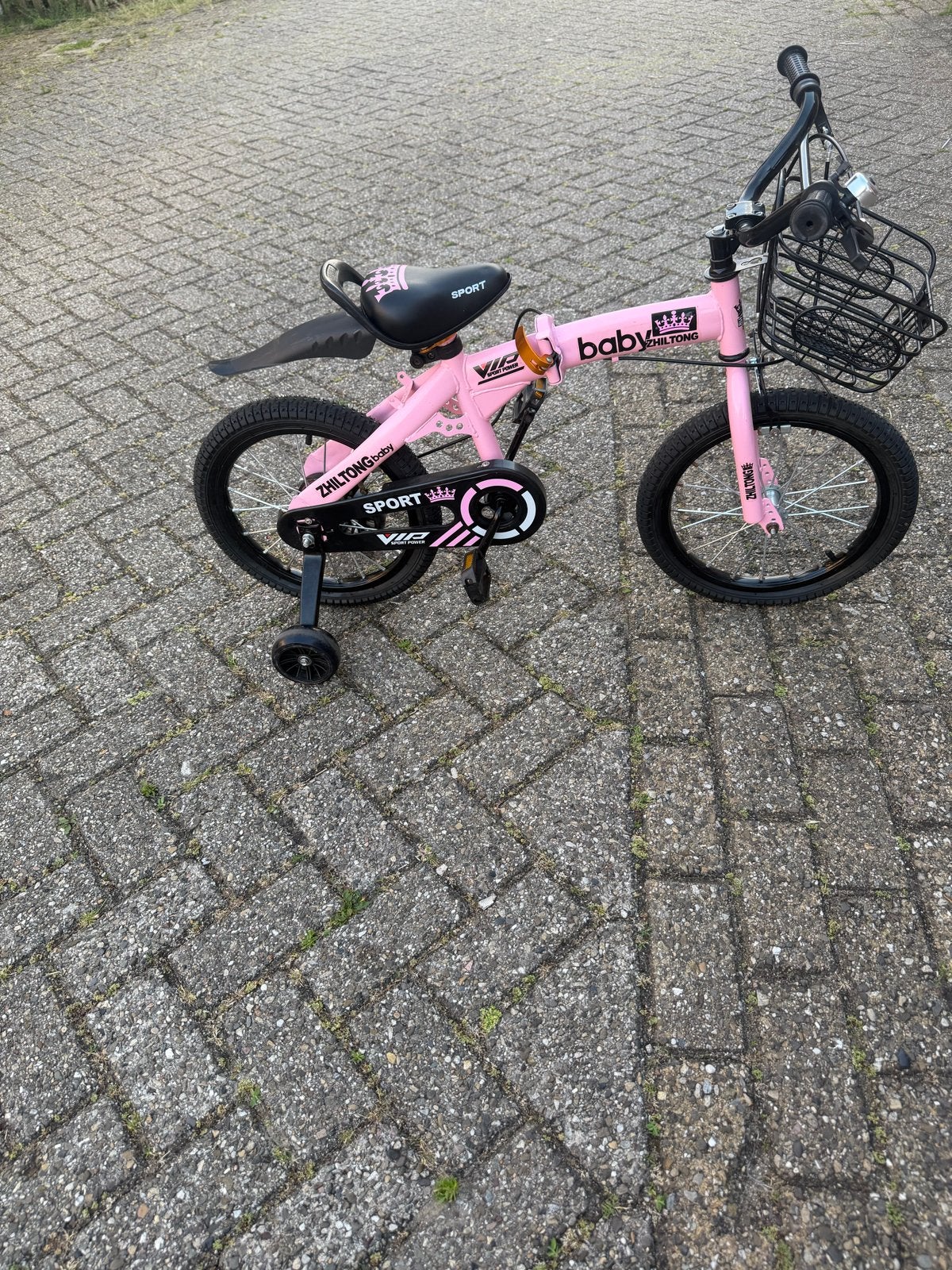 Roze opvouwbare meisjesfiets - Zo goed als nieuw!, Ophalen, Zijwieltjes, 16 tot 20 inch, Velgrem